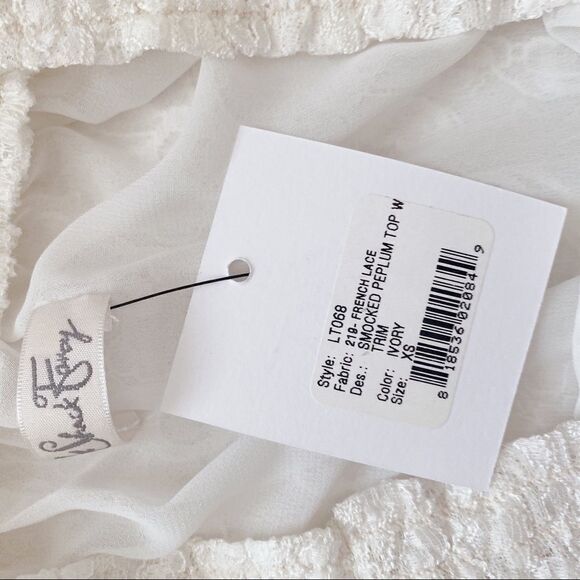 LoveShackFancy Lace Smocked Peplum Top Ivory White - Picture 11 of 11